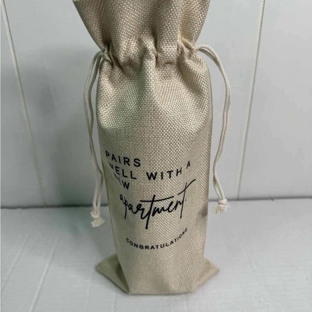 Wine Burlap Gift Bag WiTh Letters “Pairs Well With A Apartment “ Brand New